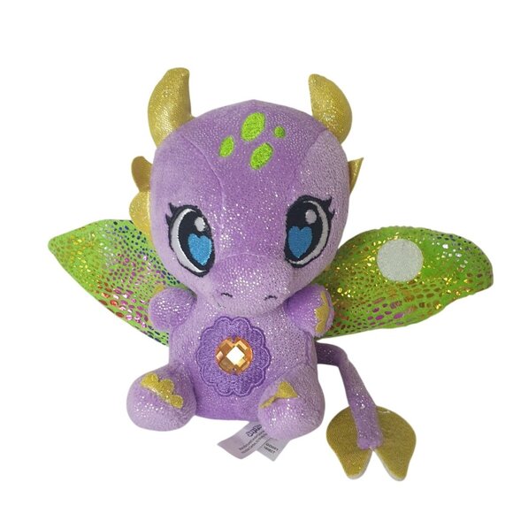 Baby Gemmy Dragons Plush Purple 7" Stuffed Glittery Wings Horns - Picture 1 of 9